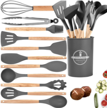 Set de Utensilios de Cocina de Silicona y Madera – 12 Piezas