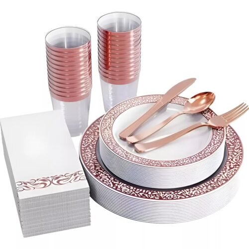 Vajilla Descartable Premium 25 Personas Rose Gold